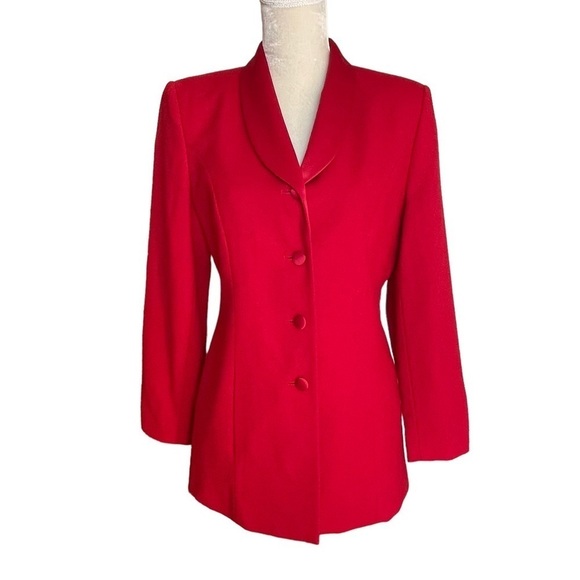 𝅺Amanda Smith 100% Pure Wool Satin Collar Buttons Blazer Coat Women’s Size 8P - Picture 1 of 11